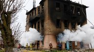 Destruction in the Ukrainian town of Fastiv after Russian strikes. Pic: Reuters