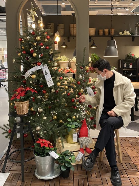 Il-yong Ju com uma árvore de Natal
