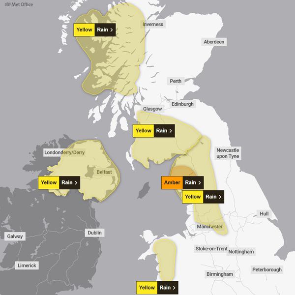 UK weather warnings for Sunday 14 December. Pic: Met Office
