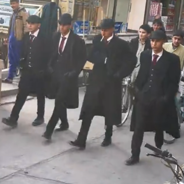 The youths were seen on social media dressed up like the characters from Peaky Blinders. Pic: TikTok/@jemis_band