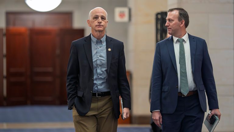 Democrat representative Adam Smith of Washington (L) leaving the briefing. Pic: AP