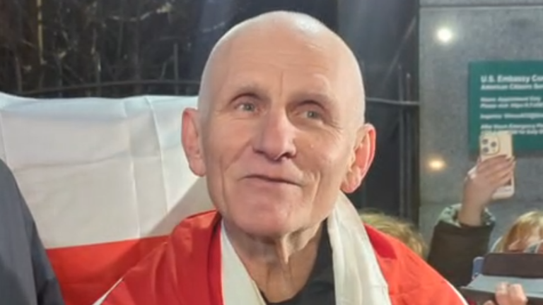 Human rights advocate Ales Bialiatski in Lithuania after his release from prison in Belarus. Pic: Viasna