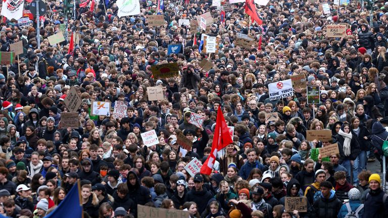 Young people have already started protesting against the military service law in Berlin. Pic: Reuters