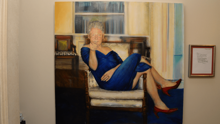 Painting of Bill Clinton in a dress. Pic: US DoJ