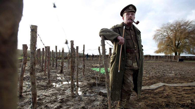 Reenactment of the Christmas Truce at the 100th anniversary in Belgium. Pic: PA