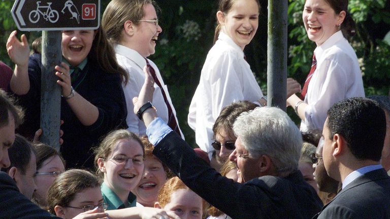 Clinton meeting locals in Enniskillen in Co Fermanagh during a 2001 visit. File pic: PA