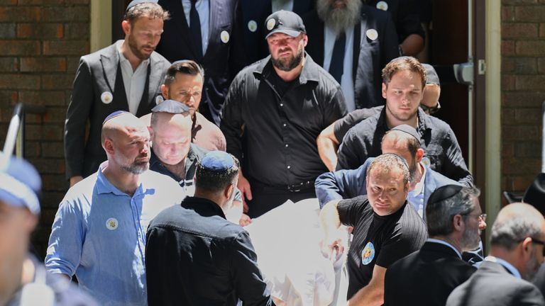 Family carry the coffin following a service for Bondi Beach mass shooting victim 10-year-old Matilda, on 18 December: Pic: AP