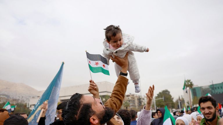 Damascus was a scene of jubilation on Monday. Pic: Reuters