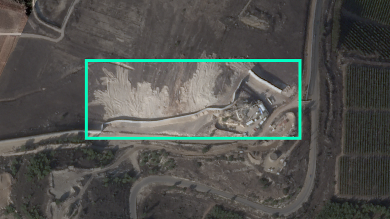 Israeli border wall under construction near Yaroun, 18 November 2025. Pic: Planet Labs PBC