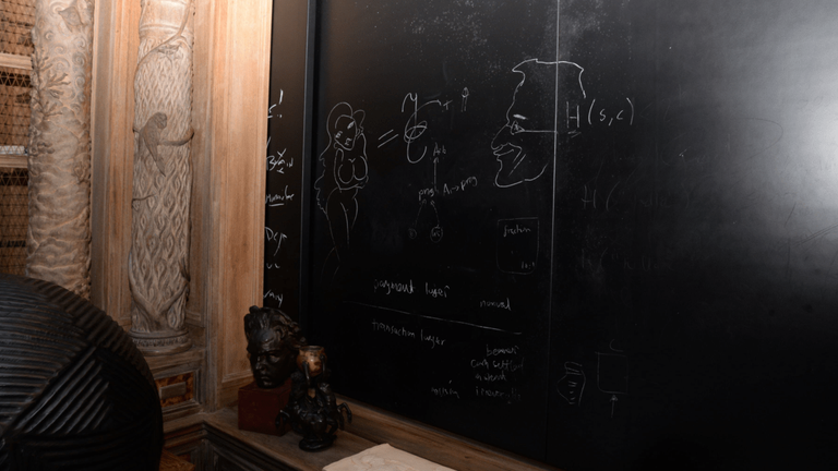 A chalk drawing of a woman with a man watching on. Pic: US Department of Justice