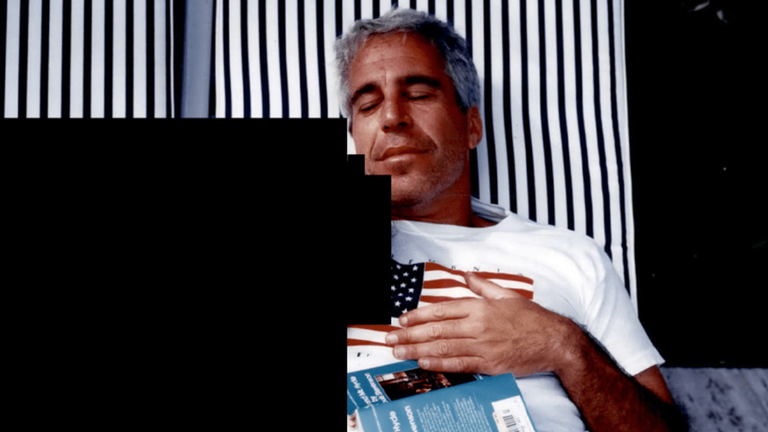 Epstein picture with Dr Jekyll And Mr Hyde book. Pic: US DoJ