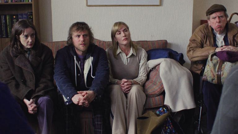 (L-R) Andrea Riseborough, Johnny Flynn, Kate Winslet and Timothy Spall in Goodbye June. Pic: Netflix