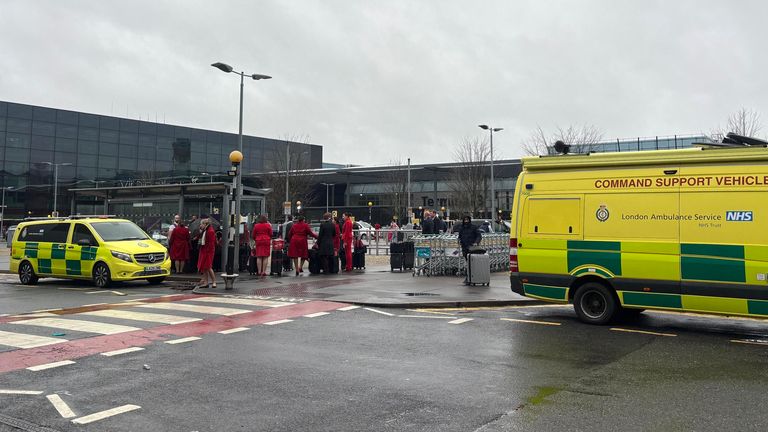 Emergency vehicles outside Heathrow Terminal 3 after the incident. Pic: PA