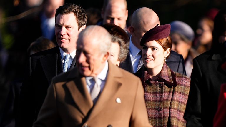 Jack Brooksbank and Princess Eugenie attending the Christmas Day morning church service at St Mary Magdalene Church.
Pic: PA