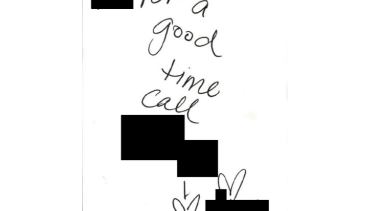 A note from Jeffrey Epstein that reads "For a good time call [REDACTED]". Pic: US DoJ