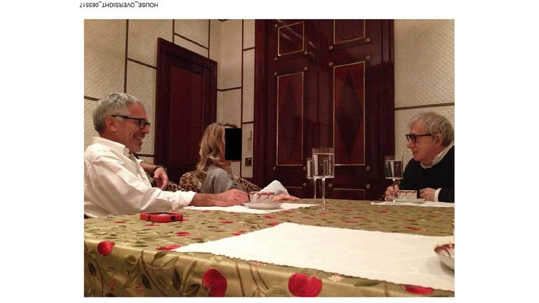 Woody Allen with Jeffrey Epstein and an unidentified woman. Pic: @OversightDems