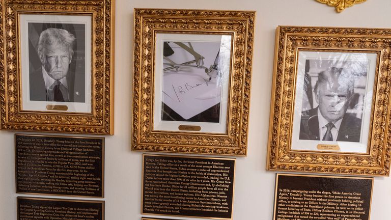 Trump's own plaques are full of praise for him. Pic: AP