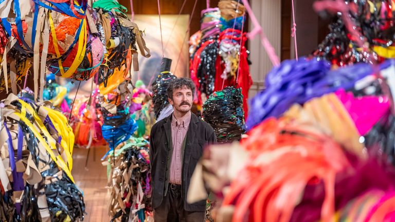 Jonathan Orrell views work by Nnena Kalu for the Turner Prize. Pic: PA