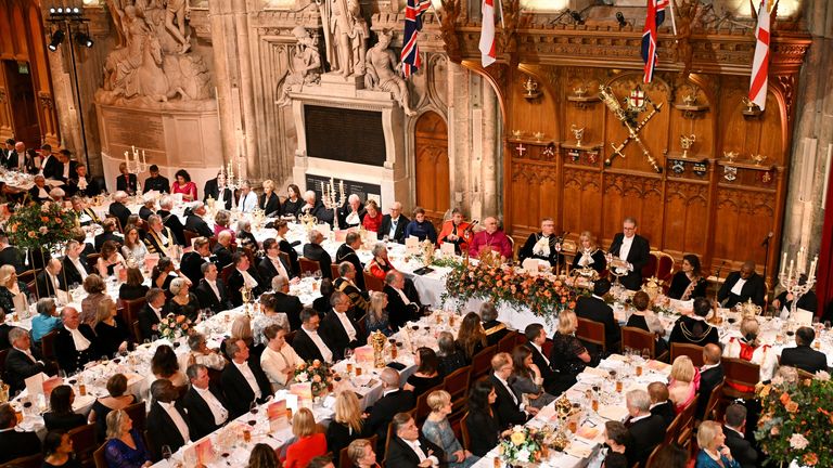 Sir Keir Starmer speaks during the annual Lady Mayor's Banquet. Pic: Reuters