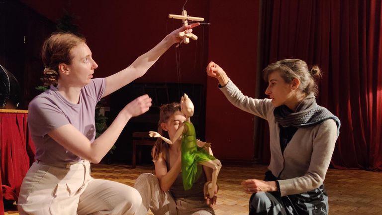 Puppetry director Rachel Warr (R) with Alicia Britt and Anna Smith. Pic. Tom Crame