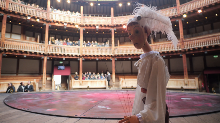 Romeo the marionette on the Globe stage. Pic: Patrick Hutton