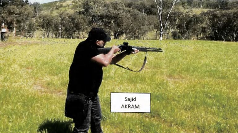 Suspected gunman Sajid Akram during the "firearm training" with his son. Pic: NSW Police/NSW Local Court