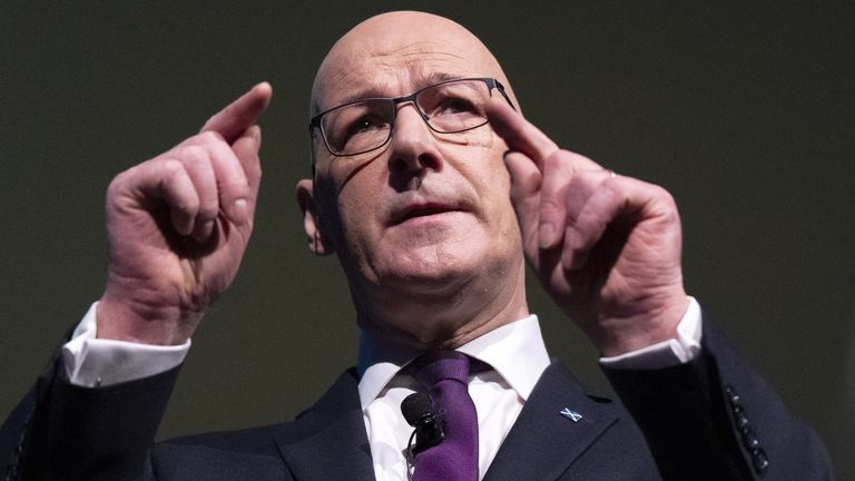 First Minister John Swinney in Glasgow on Monday. Pic: PA