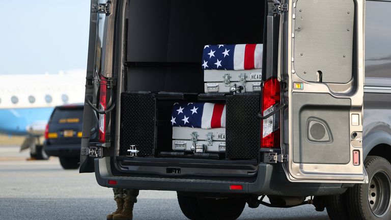 Transfer cases for the US citizens killed in Syria last week. Pic: AP