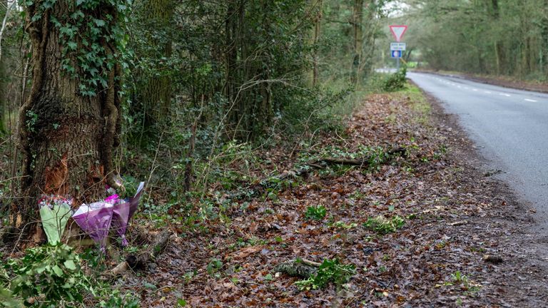 Flowers have been left at the scene on Holland Road. Pic: SWNS