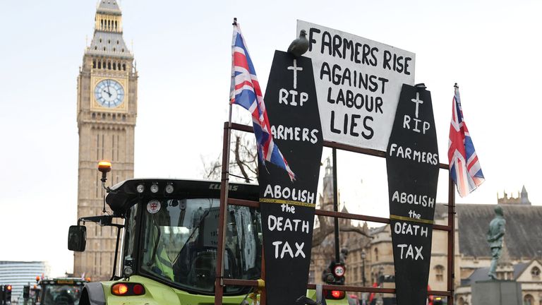 UK farmers took to the streets of London in their tractors to protest against the measures. Pic: Reuters