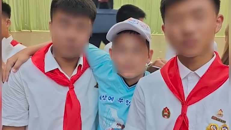 Misha or Mykhailo, centre, a 12-year-old from Russian-occupied Donetsk, seen in North Korea. Pic: Regional Centre for Human Rights