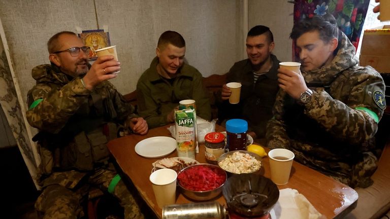 Ukrainian soldiers celebrate Orthodox Christmas in 2023. Pic: Reuters