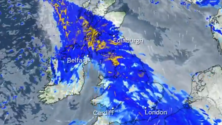 The wet weather on Sunday. Pic: Met Office