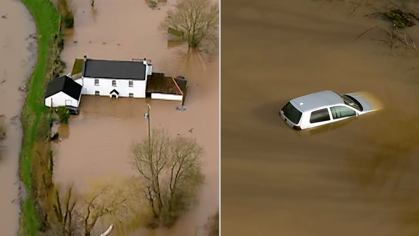 Houses and cars submerged in Somerset after Storm Chandra