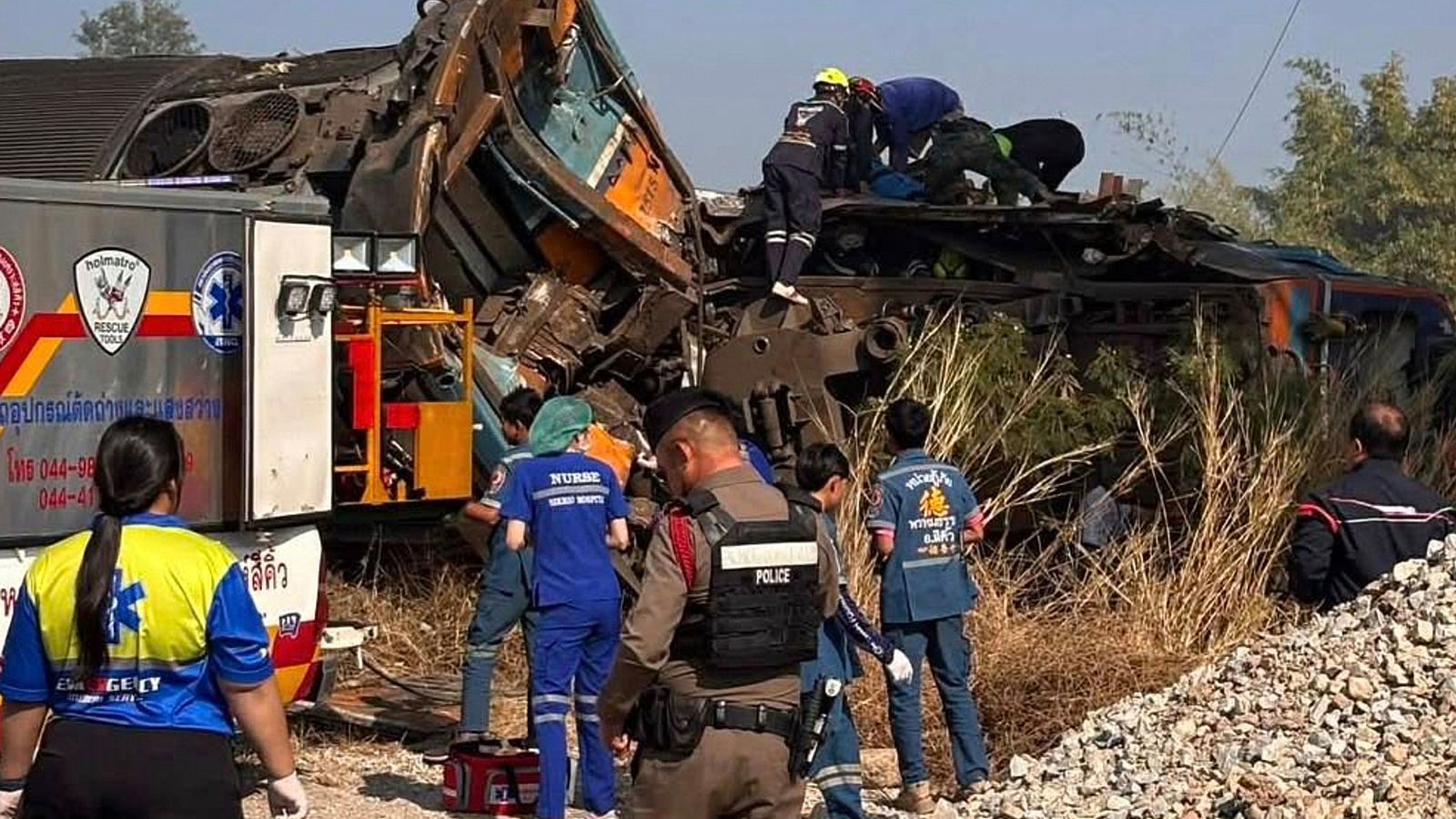 At least 22 dead after crane falls on to train in Thailand