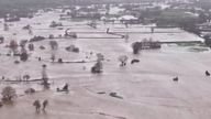 A drone has captured the severe flooding following Storm Chandra