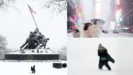 (Clockwise) People walk past the Marine Corps War Memorial in Arlington,, Times Square  and Chicago.
Pic: AP