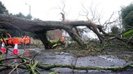 A fallen tree blocks Hall Lane in Houghton-le-Spring in Durham. Storm Chandra brought travel disruption and flooding as strong winds and heavy rain hit much of the UK. Picture date: Tuesday January 27, 2026. PA Photo. Photo credit should read: Owen Humphreys/PA Wire