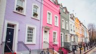 A row of brightly coloured houses.