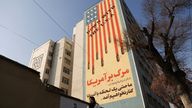 Billboard in Tehran saying "Down with the  USA". Pic: Reuters