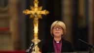 Dame Sarah Mullally delivers an address in the Quire of Canterbury Cathedral as Archbishop of Canterbury-designate on 3 October. Pic: PA