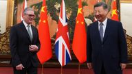 Britain's Prime Minister Keir Starmer greets Chinese President Xi Jinping. Pic: Reuters