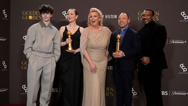Owen Cooper, Erin Doherty, Hannah Walters, Stephen Graham and Ashley Walters at the Golden Globes. Image: AP Photo/Chris Pizzello