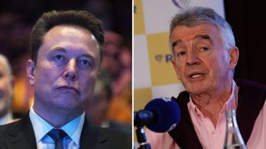 Elon Musk and Ryanair CEO Michael O'Leary. Photos: Reuters and AP