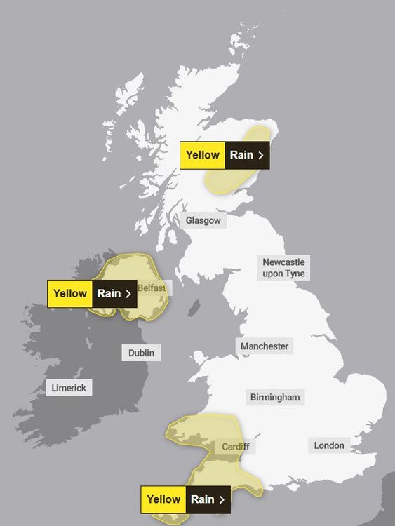 Weather warnings for Saturday. Pic: Met Office
