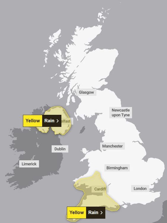 Weather warnings for Tuesday. Pic: Met Office