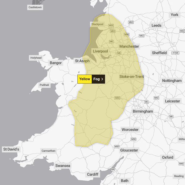 Ostrzeżenie o mgle obowiązuje do godziny 7:00 w piątek. Zdjęcie: Met Office