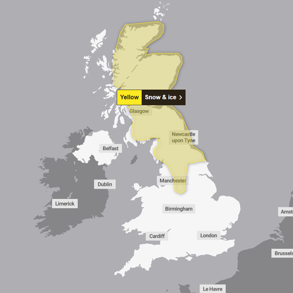 A band of snow is forecast on Sunday morning. Pic: Met Office