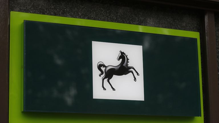 A Lloyds Bank logo in Beaconsfield, Buckinghamshire.