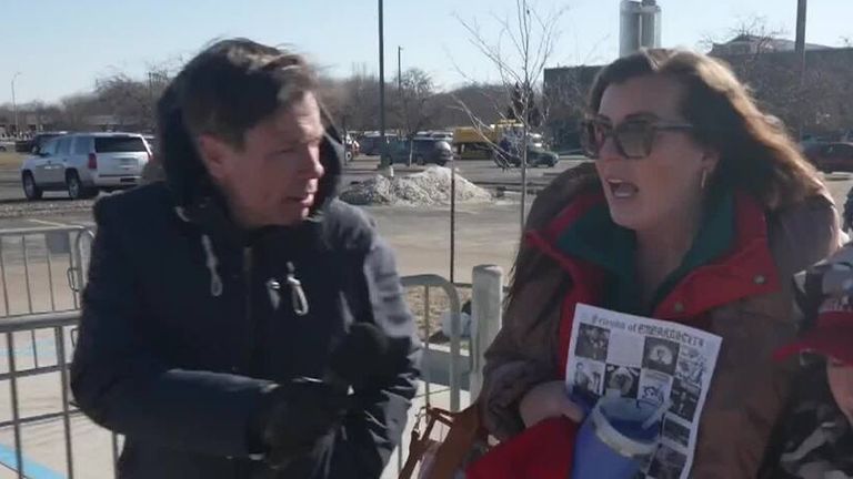 US correspondent Mark Stone speaking to Trump supporters in Iowa ahead of the US president's rally.